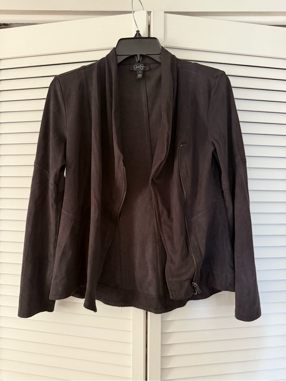 Jessica Simpson Dark Brown Open-Front Leather Jacket